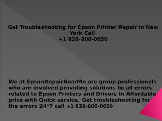 Get Troubleshooting for Epson Printer Repair in New York Call  +1 838-800-0650.pptx